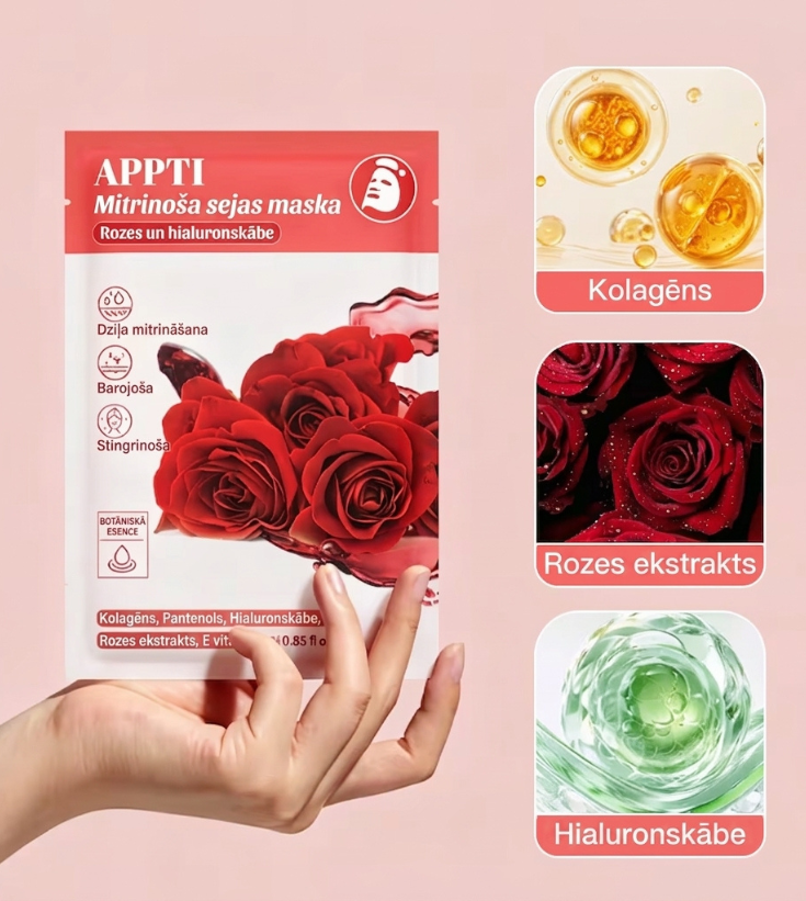 Auduma maska ar rozes ekstraktu un hialuronskābi (25 ml)